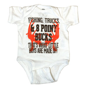 Infant Onesie Fishing, Trucks, Bucks - White